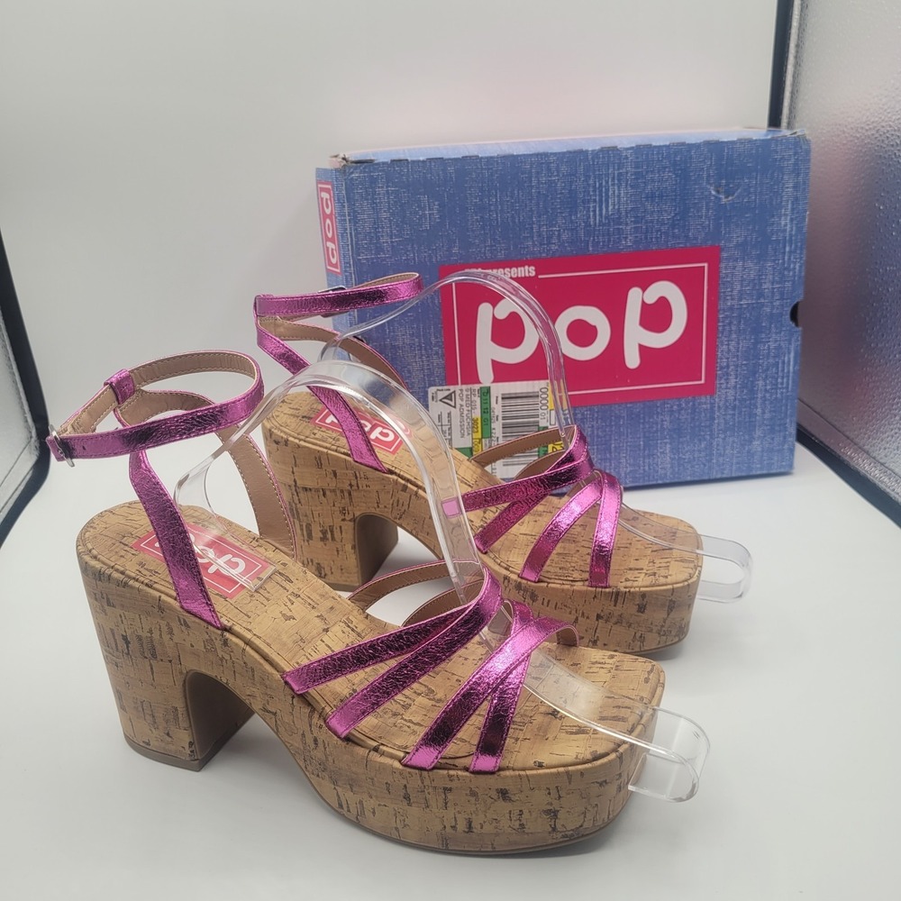 Pop Admission Shiny Fuchsia Heeled Sandals Women's‎ Size 9 M  MSRP $75